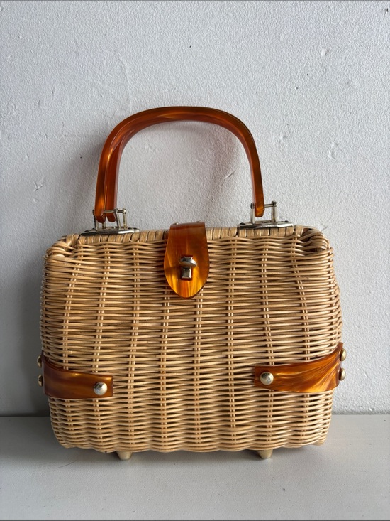 Atlas Handbags - Vintage 1960s Rattan and lucite box bag - Women Bags